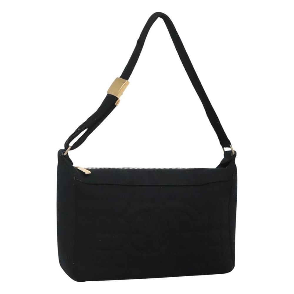 CHANEL Choco Bar Line Shoulder Bag Canvas Black CC